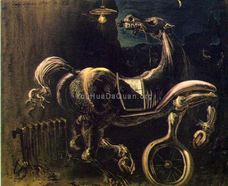 汽车残骸和啃电话的马 - 萨尔瓦多·达利